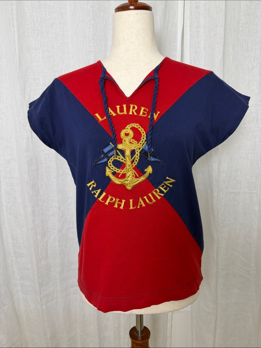 Vintage Ralph Lauren Navy and Red Anchor Emblem Tee